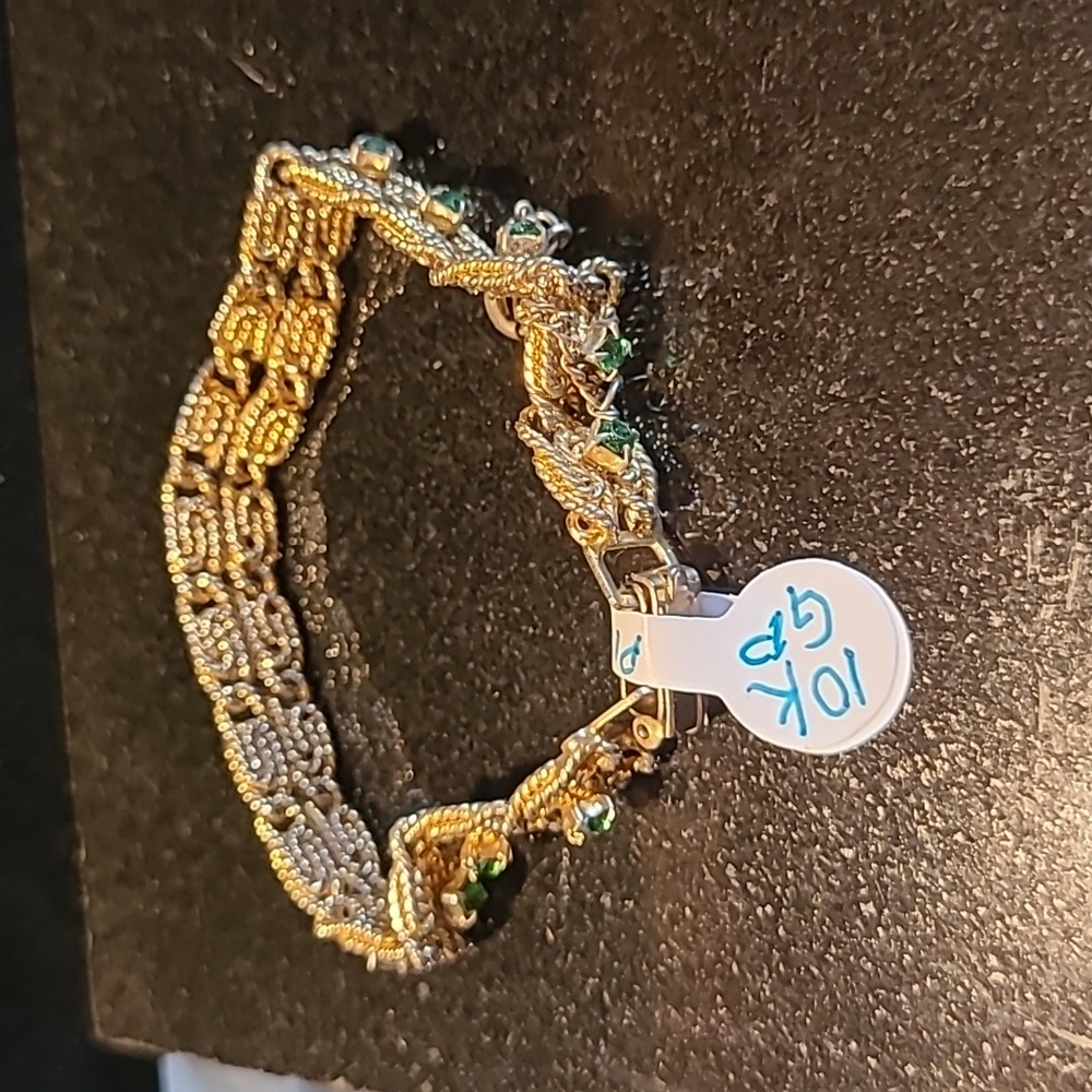 Bracket 10k gold plated Green Gemstones